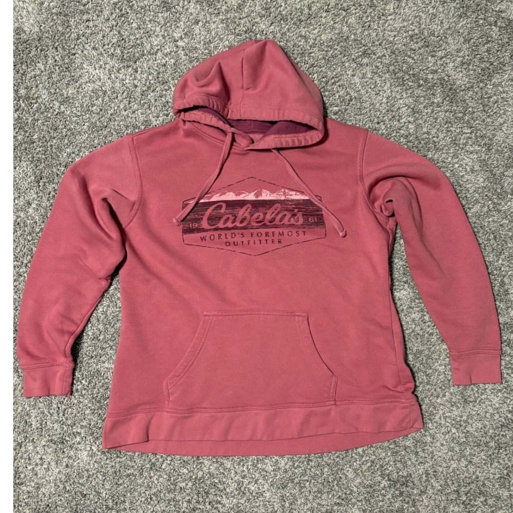Cabelas Womens Graphic Hoodie Rose Pink Outdoor Pullover‎ Sweatshirt Medium